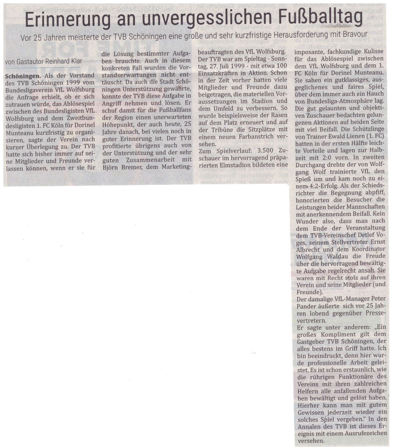 Erinnerung an einen unvergesslichen Fußballtag